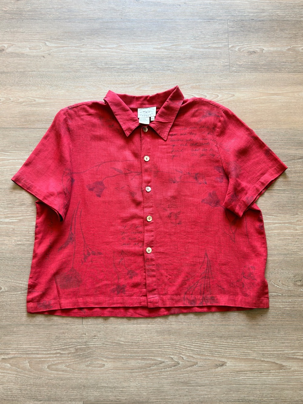 Red Short-Sleeve Button-Front Blouse - Women's
